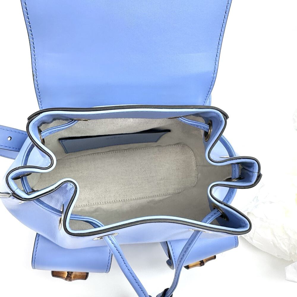 NIB Gucci Bamboo Backpack Clear Sky Blue Smooth Leather Top Handle $3,980 - Picture 14 of 16